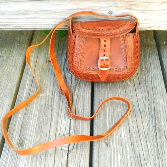 Handbags - Boho Style Vintage Tooled Leather Cross Body Bag